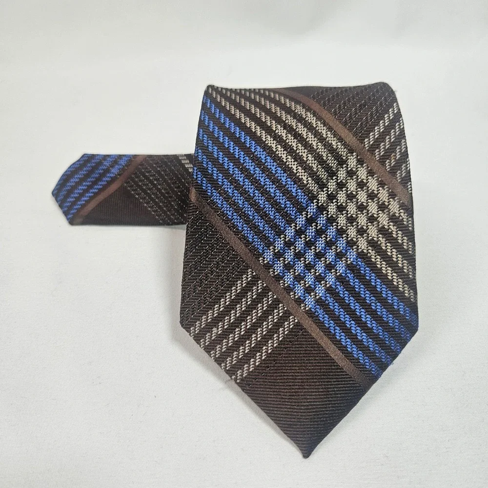 Michael Kors Men Plaid Silk Tie‎ Brown Blue Tan Formal Business Accessory